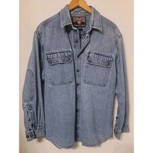 Duluth Trading Co. Denim Shirt Jacket Men's L Heavy-duty Long Sleeve Elbow Patch